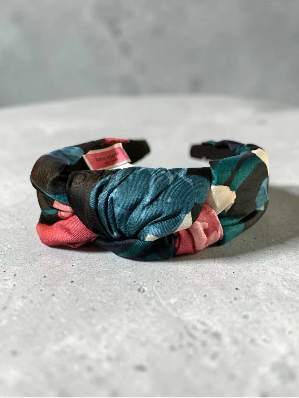 kate spade NIP Black Floral SILK  Headband with Teal & Pink Accents
